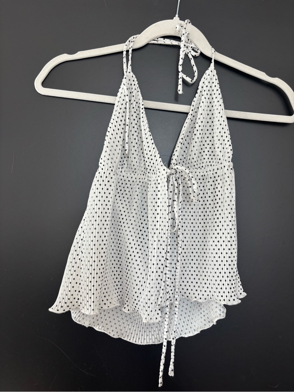 Princess Polly White Polka Dot Halter Tie-Front Tank - Picture 2 of 4